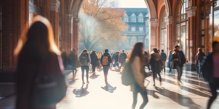 Crowd of people walking in the city. Blurred background.の素材