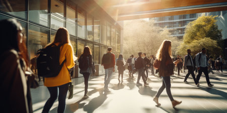 Group of people walking in the city. Business and education concept.の素材