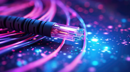 fiber optical network cable, 3d rendering computer digital background.の素材