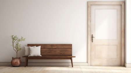 interior with wooden bench, 3d render illustration mock-upの素材
