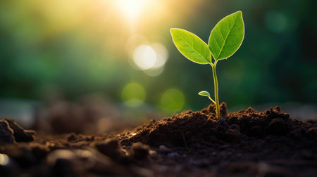 Green plant growing in soil with sunlight, Ecology and environment concept.の素材
