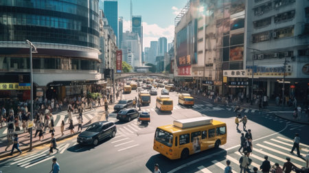 Unidentified people cross the street in Hong Kong.の素材