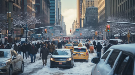 New York City street scene. Manhattan is the most densely populated of the five boroughs of NYC.の素材
