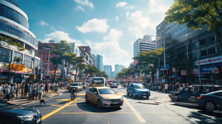 Traffic in Hong Kong. Hong Kong is one of the most densely populated cities in the world.の素材