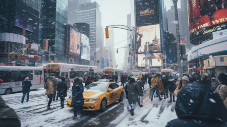People walking in Times Square, New York City, USAの素材