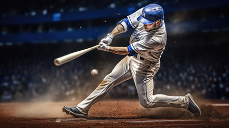Baseball player in action on the baseball field. Sport concept.の素材