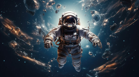 Astronaut in space. Mixed media. Mixed media. Mixed mediaの素材