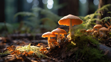 Mushrooms growing in the forest in autumn season, macro photographyの素材