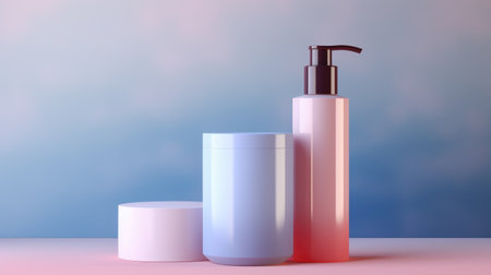 Mockup of a cosmetic product bottle with a dispenser.の素材