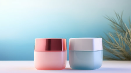 cosmetic cream in a jar on a blue background. 3d renderingの素材