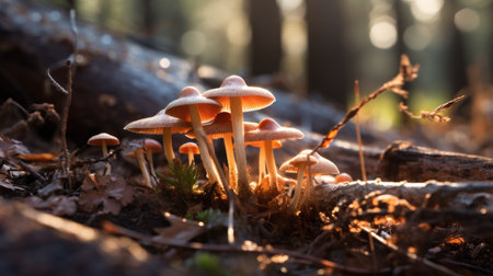 Mushrooms in the autumn forest, shallow depth of field.の素材