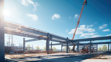 construction site with crane and blue sky, panoramic viewの素材