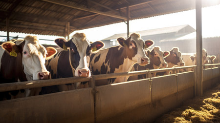 Cows in a stable. Dairy cows on a dairy farm.の素材