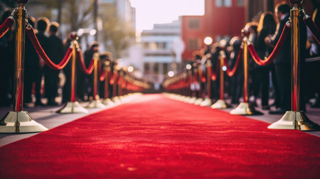 Red carpet at the entrance to the red carpet ceremony. Selective focus.の素材