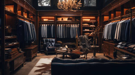 luxury and fashionable brand new interior of cloth store in european cityの素材