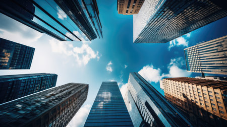 Low angle view of modern skyscrapers in hongkongの素材