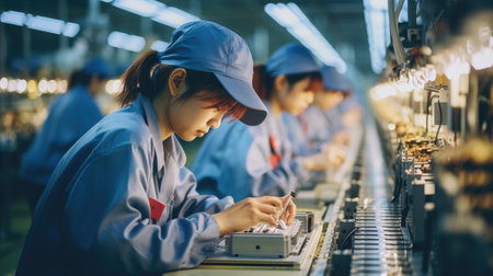 Production line of the factory for the production of household appliances and household appliancesの素材