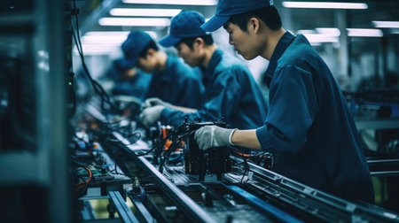 Production line of the factory - Industrial workers working on the assembly lineの素材