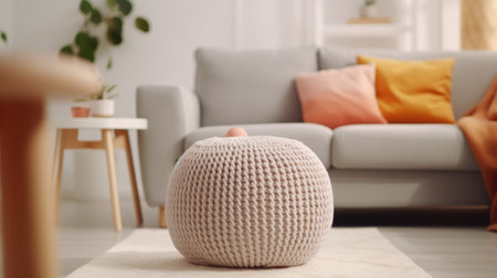 Pillow on carpet in living room, closeup. Interior designの素材