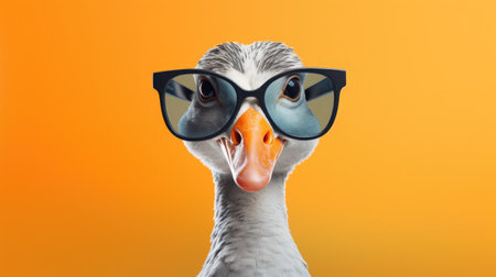 Geeky goose with sunglasses on orange background. 3d renderingの素材