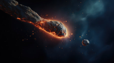 3D illustration of an asteroid in outer space. 3D renderingの素材