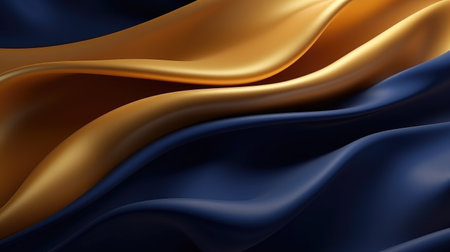 Golden and blue satin fabric as abstract background. 3d renderの素材