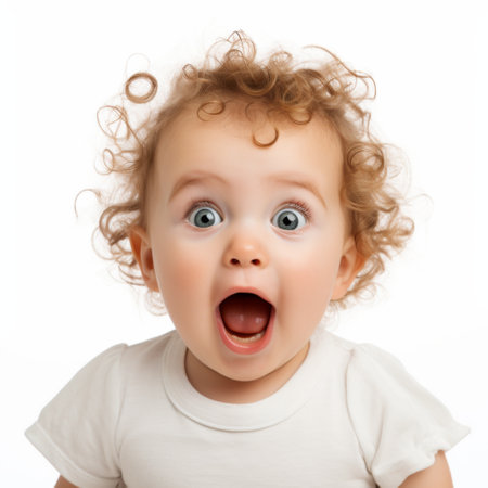 Portrait of a surprised little girl, isolated on white background.の素材