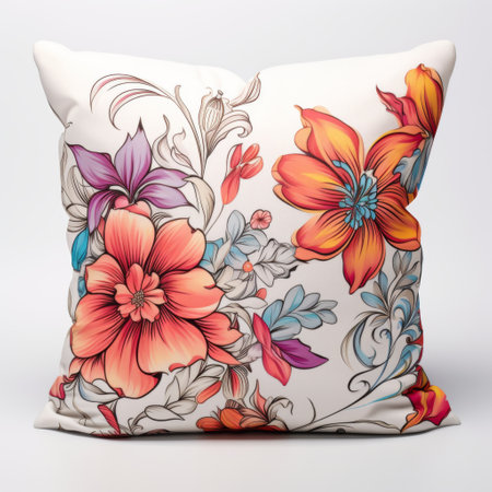 Pillow with floral pattern on a white background. 3d renderingの素材