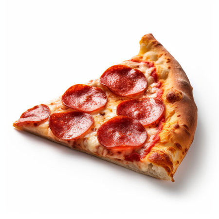 Pepperoni pizza isolated on white background. Top view. Flat lay.の素材