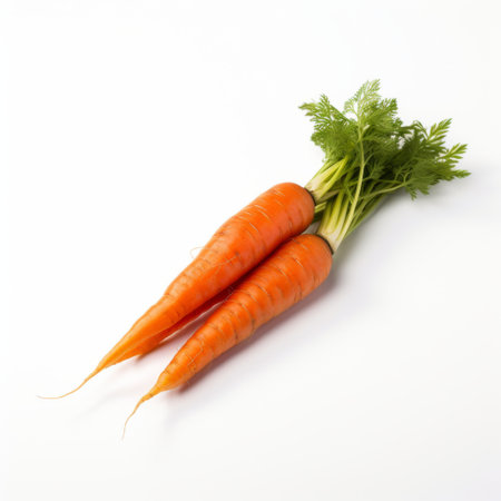 Bunch of fresh carrots with green leaves isolated on white background.の素材