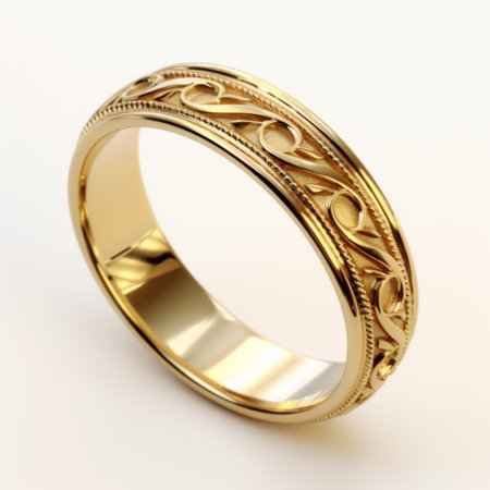 Golden ring isolated on white background. 3d illustration. Studio shot.の素材