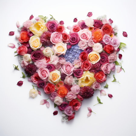 Heart made of colorful flowers on white background, valentines day conceptの素材