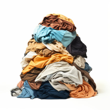 Pile of multicolored clothes isolated on a white background.の素材