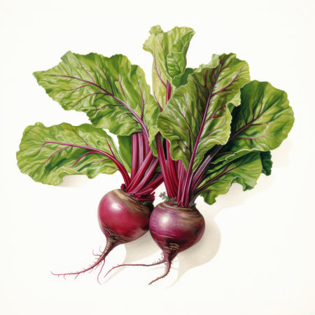 beetroot with leaves isolated on white background, top view.の素材