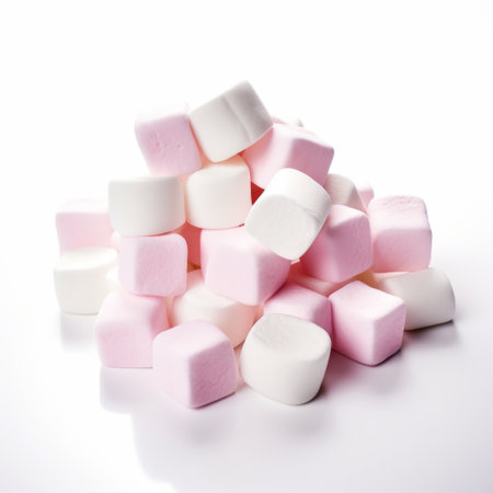 pink and white marshmallows isolated on a white background.の素材