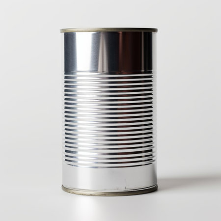 Empty tin can isolated on a white background. 3d rendering.の素材