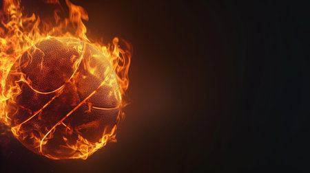 Basketball ball on fire, 3d rendering. Computer digital drawing.の素材