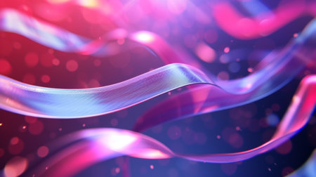3d render, abstract background with blue and pink curved lines and bokehの素材
