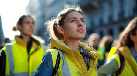 Striking school aged children in central Londonの素材