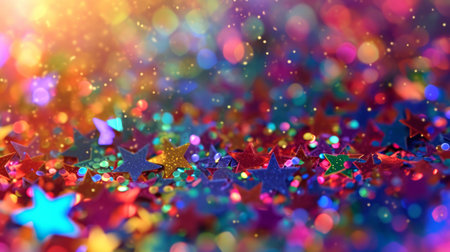 Colorful confetti on bokeh background. 3d renderingの素材