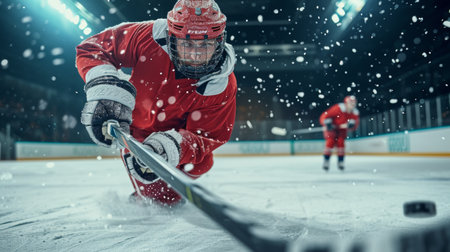 Ice hockey players in action, motion, action on the ice.の素材