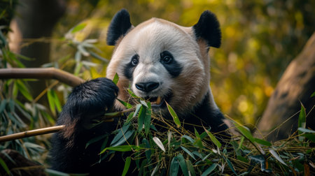 Giant panda bear (Ailuropoda melanoleuca) eating bambooの素材