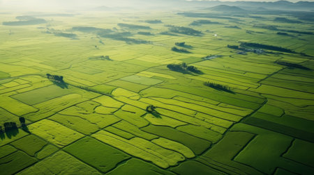 Aerial view of rice fields in the morning. Agricultural landscape.の素材