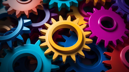 3d rendering of colorful gears, abstract concept of teamwork and cooperationの素材