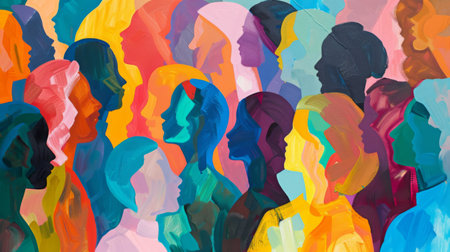 Abstract painting of a group of people. Multicolored background.の素材