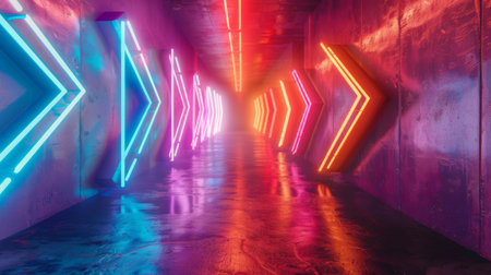 3d render of futuristic corridor with neon lights. Futuristic corridor with neon lights.の素材