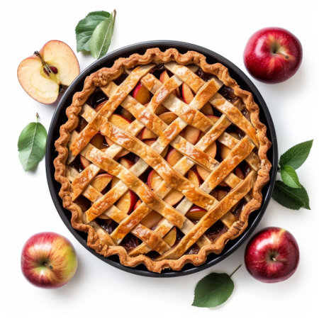 Homemade apple pie isolated on white background. Top view. Flat layの素材