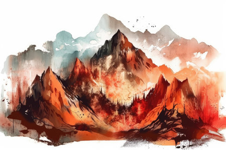Watercolor mountain landscape. Hand drawn illustration for your graphic design.の素材