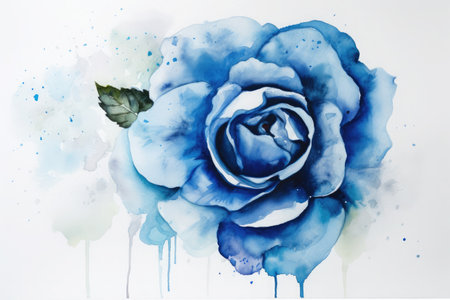 Watercolor blue rose on white background. Watercolor hand drawn illustration.の素材