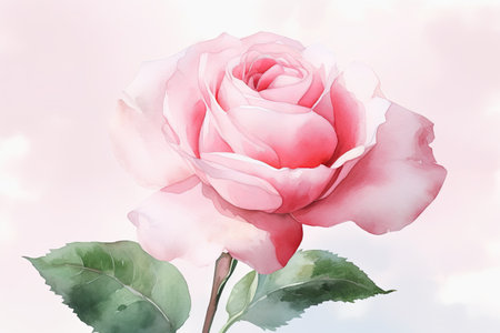 Watercolor pink rose on a white background. Watercolor illustration.の素材